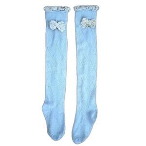 Vintage blue knee-high stockings cute cream bow​ coquette girl pastel y2k twee